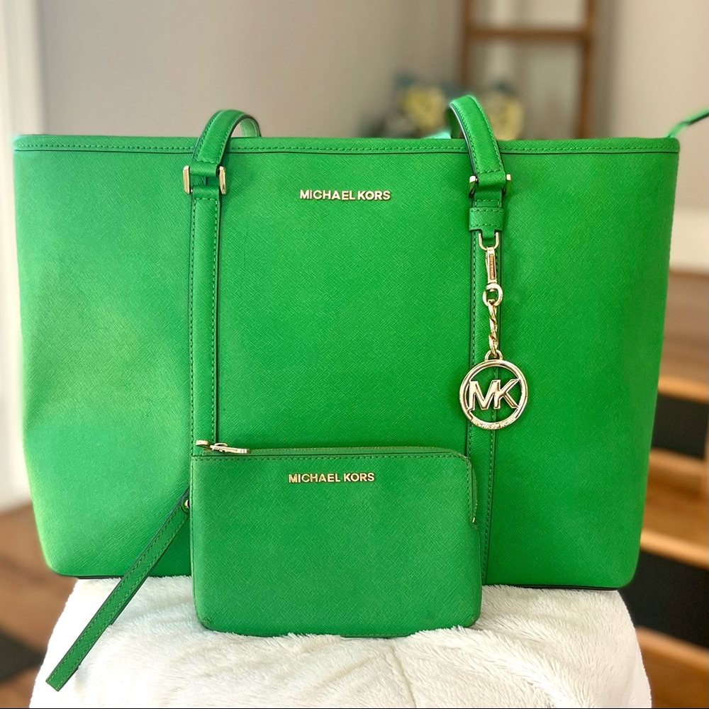 Michael Kors Jet Set Saffiano Leather Sady Carryall Travel Tote In Palm …